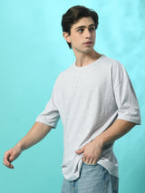 Relaxed Oversized 100% Cotton Solid Tee – Melange Grey