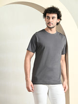 Comfy 100% Cotton Solid Regular Fit Tee - Charcoal