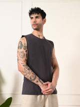 Easy-Wear Solid Charcoal Cotton Sando