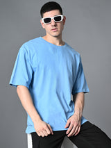 Relaxed Oversized 100% Cotton Solid Tee – Sky Blue