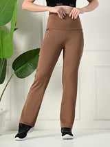 Effortless Women's Lycra Flared Tights with Pockets - Cocoa