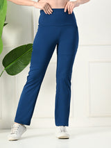 Effortless Women's Lycra Flared Tights with Pockets - Classic Blue