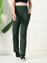 Effortless Women's Lycra Flared Tights with Pockets - Sage