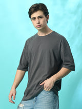 Relaxed Oversized 100% Cotton Solid Tee – Charcoal