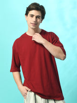 Relaxed Oversized 100% Cotton Solid Tee – Maroon