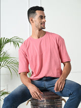 Relaxed Oversized 100% Cotton Solid Tee – Peach
