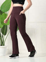 Effortless Women's Lycra Flared Tights with Pockets - Wine