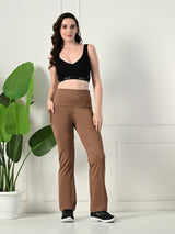 Effortless Women's Lycra Flared Tights with Pockets - Cocoa