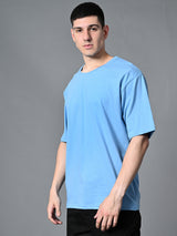 Relaxed Oversized 100% Cotton Solid Tee – Sky Blue