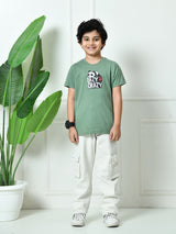 100% Cotton Playful Lazy Panda T-shirt – Pista Green