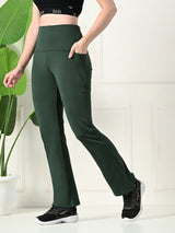 Effortless Women's Lycra Flared Tights with Pockets - Sage