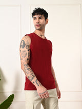 Easy-Wear Solid Maroon Cotton Sando