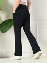 Effortless Women's Lycra Flared Tights with Pockets - Black