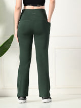 Effortless Women's Lycra Flared Tights with Pockets - Sage