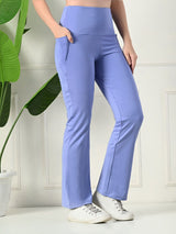 Effortless Women's Lycra Flared Tights with Pockets - Lilac