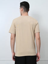 Comfy 100% Cotton Solid Regular Fit Tee - Beige