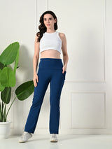 Effortless Women's Lycra Flared Tights with Pockets - Classic Blue