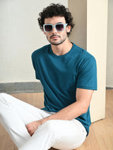 Comfy 100% Cotton Solid Regular Fit Tee - Teal