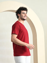 Comfy 100% Cotton Solid Regular Fit Tee - Maroon