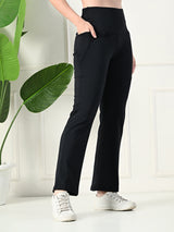 Effortless Women's Lycra Flared Tights with Pockets - Black