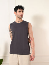 Easy-Wear Solid Charcoal Cotton Sando