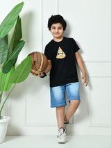 100% Cotton Playful Pizza T-shirt – Black