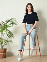 Timeless 100% Cotton Solid T-shirt - Navy Blue
