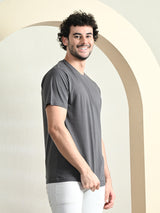Comfy 100% Cotton Solid Regular Fit Tee - Charcoal