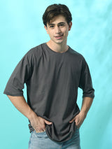 Relaxed Oversized 100% Cotton Solid Tee – Charcoal