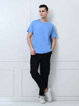 Comfy 100% Cotton Solid Regular Fit Tee - Sky Blue