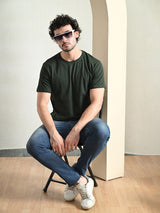 Comfy 100% Cotton Solid Regular Fit Tee - Green
