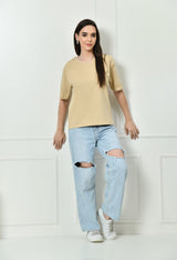 Timeless 100% Cotton Solid T-shirt - Beige