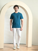 Comfy 100% Cotton Solid Regular Fit Tee - Teal