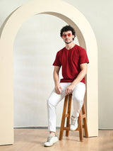 Comfy 100% Cotton Solid Regular Fit Tee - Maroon