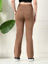 Effortless Women's Lycra Flared Tights with Pockets - Cocoa