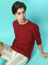 Relaxed Oversized 100% Cotton Solid Tee – Maroon