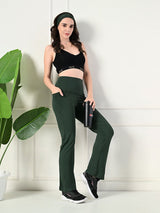 Effortless Women's Lycra Flared Tights with Pockets - Sage