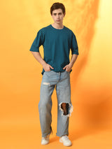 Relaxed Oversized 100% Cotton Solid Tee – Teal