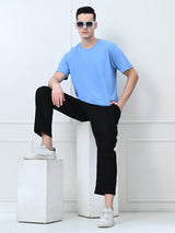 Comfy 100% Cotton Solid Regular Fit Tee - Sky Blue