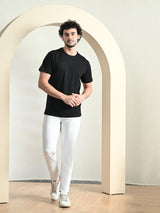Comfy 100% Cotton Solid Regular Fit Tee - Black