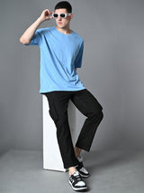 Relaxed Oversized 100% Cotton Solid Tee – Sky Blue