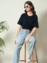 Timeless 100% Cotton Solid T-shirt - Navy Blue