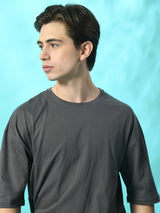 Relaxed Oversized 100% Cotton Solid Tee – Charcoal