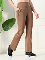 Effortless Women's Lycra Flared Tights with Pockets - Cocoa