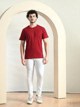 Comfy 100% Cotton Solid Regular Fit Tee - Maroon