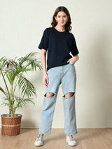 Timeless 100% Cotton Solid T-shirt - Navy Blue