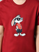 100% Cotton Playful Rabbit T-shirt – Maroon
