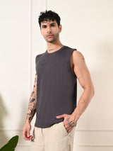 Easy-Wear Solid Charcoal Cotton Sando