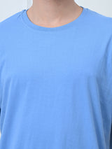 Comfy 100% Cotton Solid Regular Fit Tee - Sky Blue