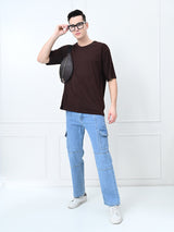 Relaxed Oversized 100% Cotton Solid Tee – Coffee